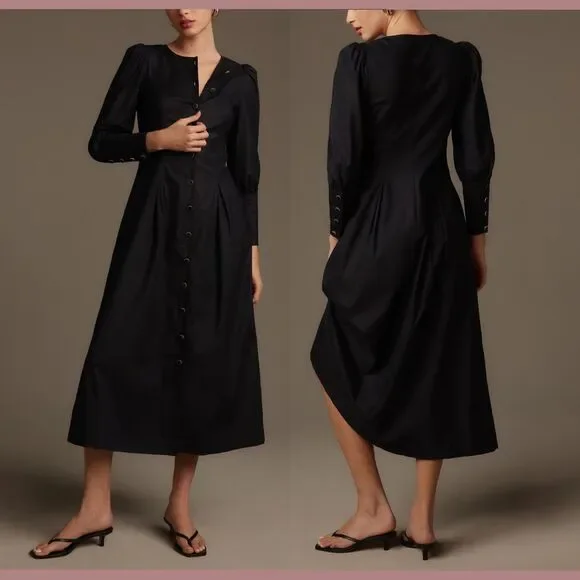 NWT $278 Reformation [‎ 2 ] Halia Long Sleeve Button-Up Dress in Black - Picture 15 of 15